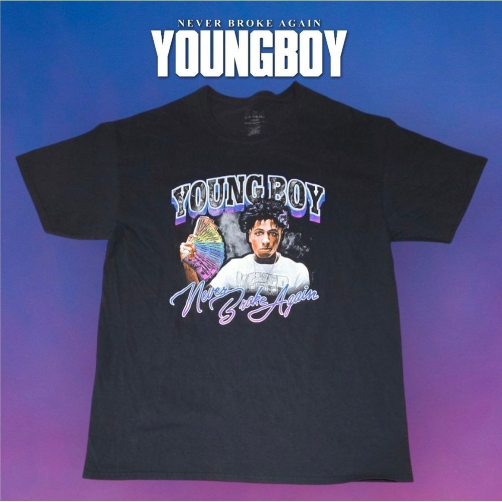 Never‎ Broke Again Mens NBA YoungBoy Colorful Cash Graphic T-Shirt Black Large